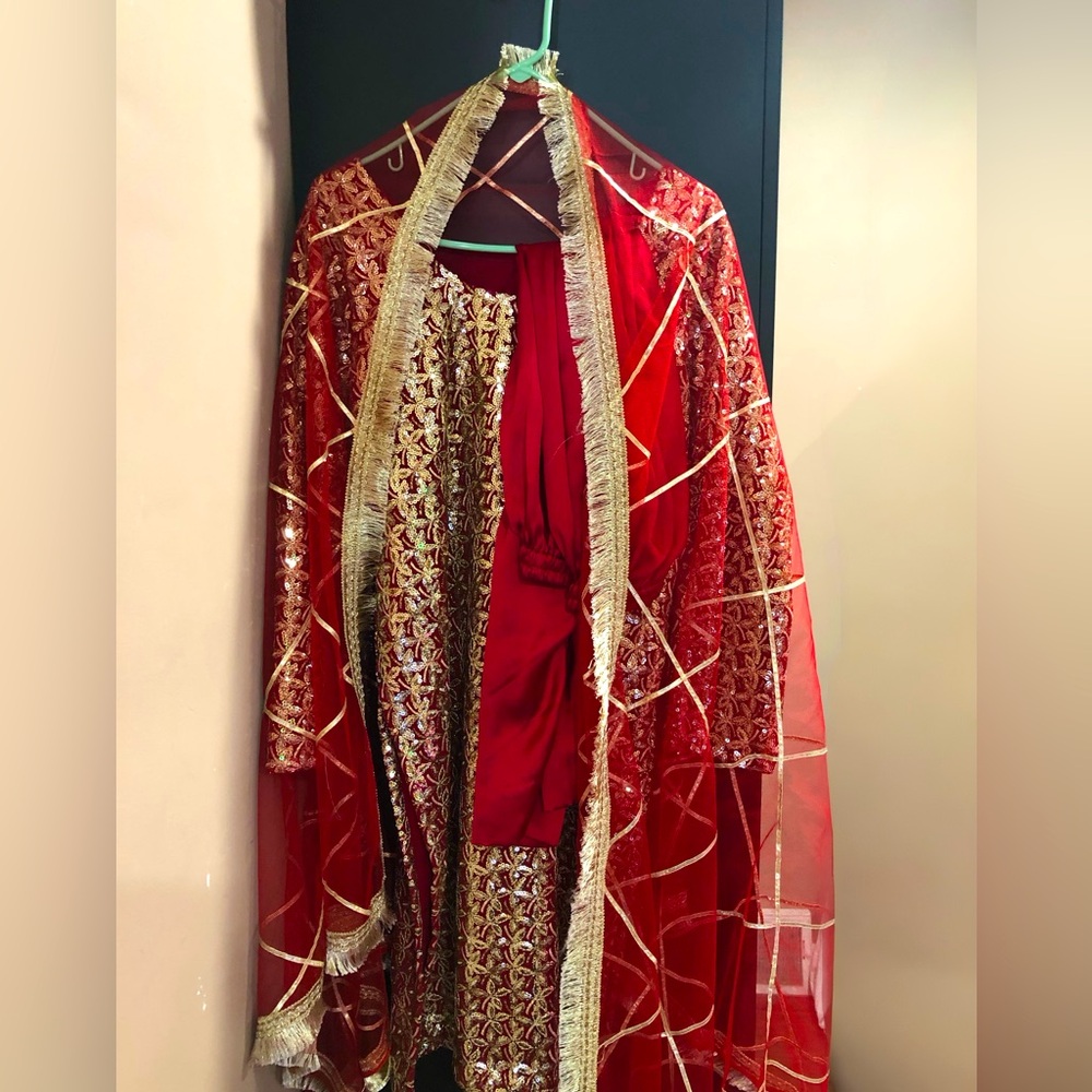 Red and golden Indian dress